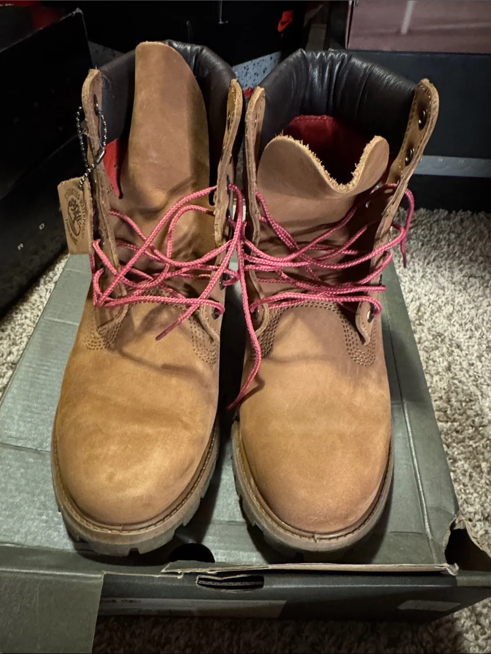 Timberland Brown Leather Work Boots with Red Laces